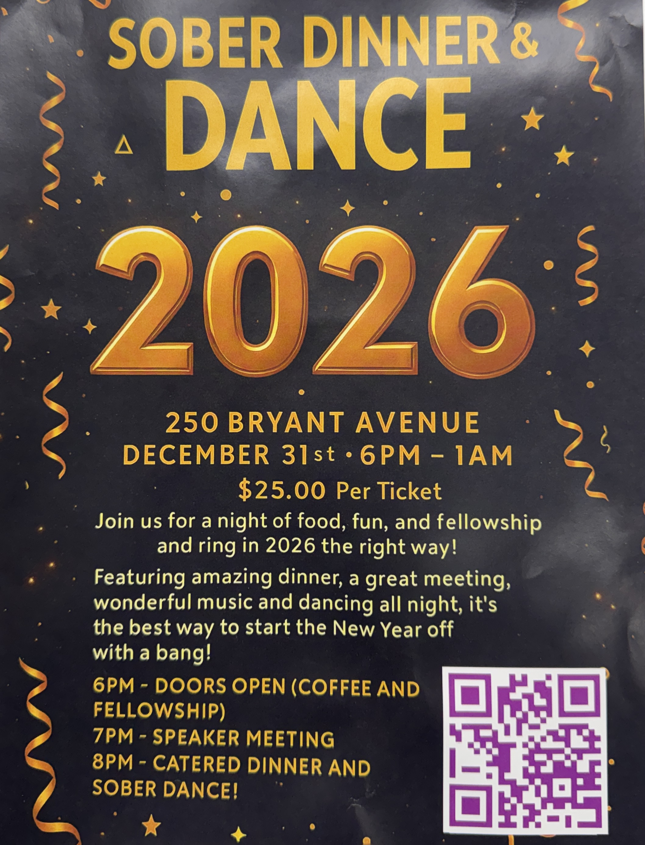 Sober Dinner Dance Flyer 2026
